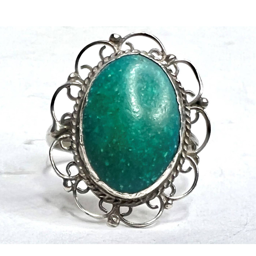 Vintage Sterling Amazonite Filigree Ring Sz 6